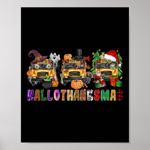 Lycklig Hallothanksmas School Buss Halloween Merry Poster
