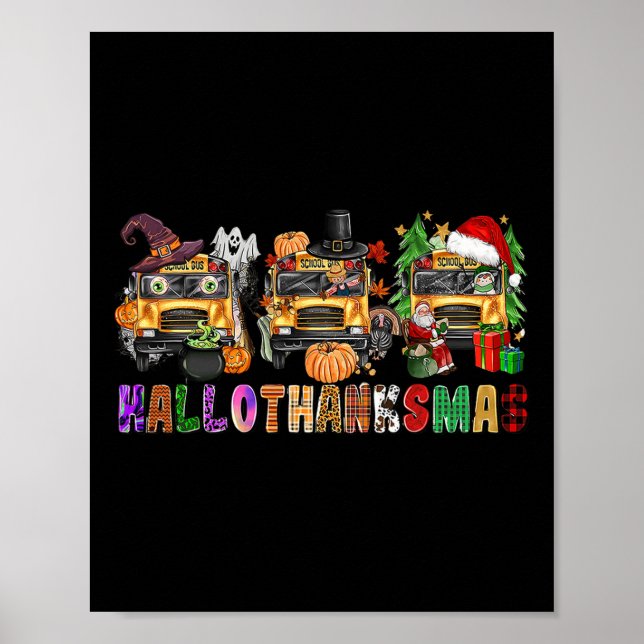Lycklig Hallothanksmas School Buss Halloween Merry Poster (Framsidan)