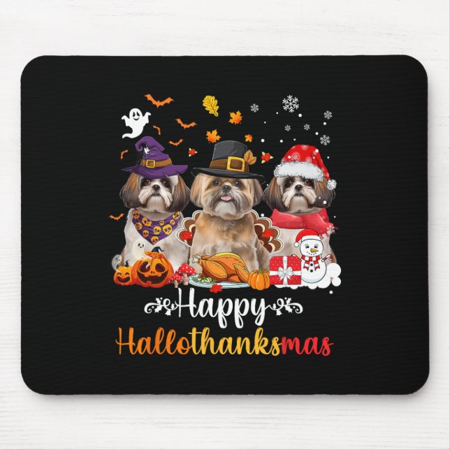 Lycklig Hallothanksmas Shih Tzu Hund Halloween Kri Musmatta (Framsidan)