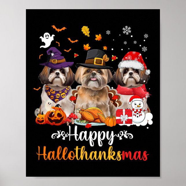 Lycklig Hallothanksmas Shih Tzu Hund Halloween Kri Poster (Framsidan)