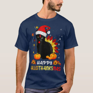 Lycklig Hallothanksmas Shirt Black Cat Halloween T