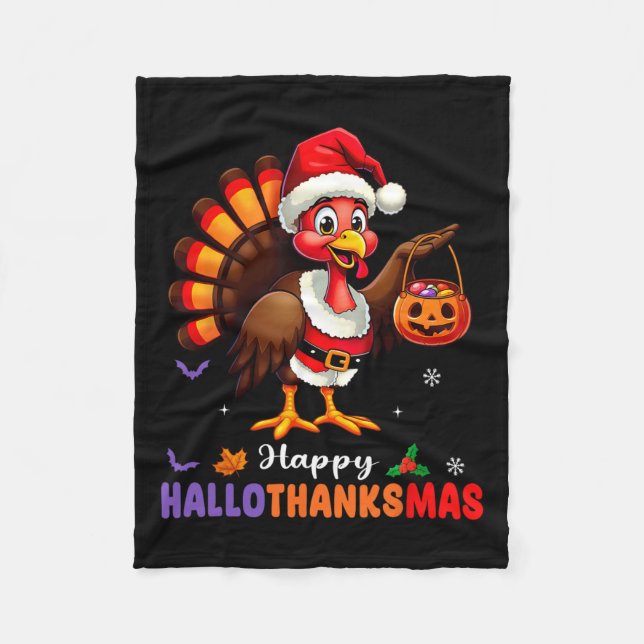 Lycklig Hallothanksmas Shirt Halloween Thanksgivin Fleecefilt (Framsidan)