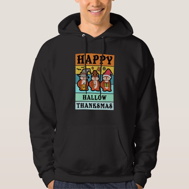Lycklig Hallothanksmas Shirt jul Squirrel Hall Hoodie (Framsida)