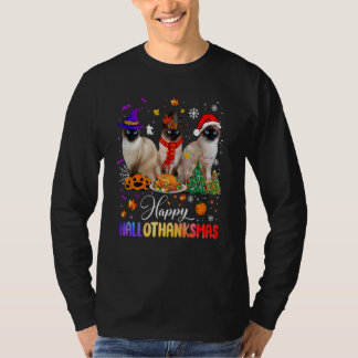 Lycklig Hallothanksmas Siamese Cat Halloween Thank T Shirt