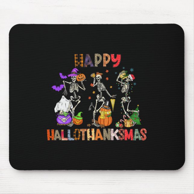 Lycklig Hallothanksmas Skeleton Halloween Thanksgi Musmatta (Framsidan)