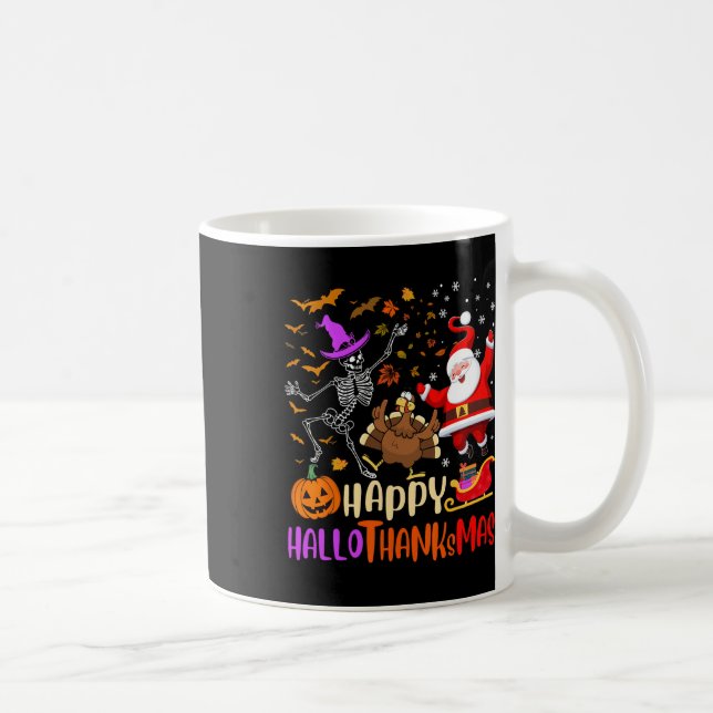 Lycklig Hallothanksmas Skeleton Pumpkin Turkey San Kaffemugg (Höger)