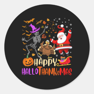 Lycklig Hallothanksmas Skeleton Pumpkin Turkey San Runt Klistermärke