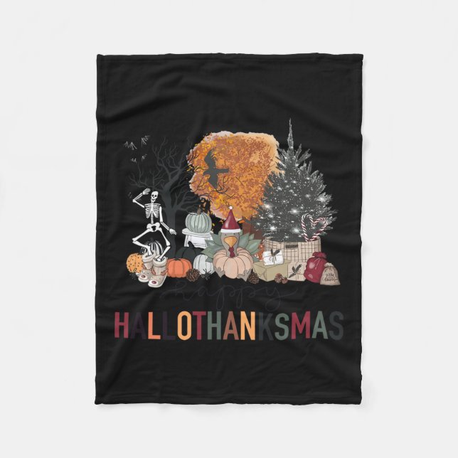 Lycklig Hallothanksmas Skeleton Turkiet jul Hal Fleecefilt (Framsidan)