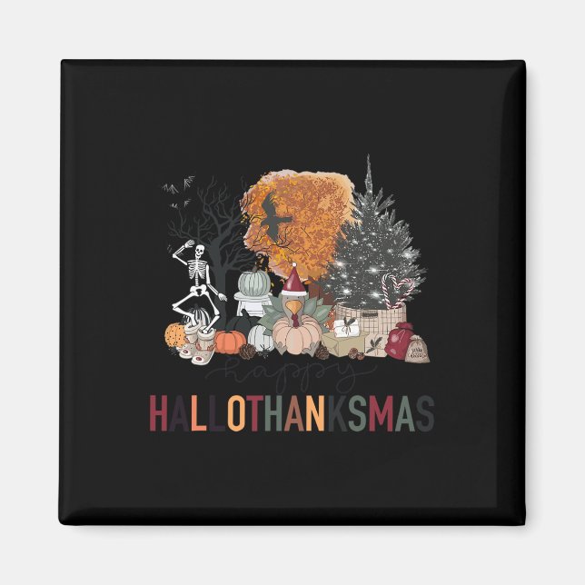 Lycklig Hallothanksmas Skeleton Turkiet jul Hal Magnet (Framsidan)