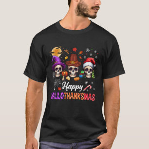 Lycklig Hallothanksmas Skull Halloween Thanksgivin T Shirt