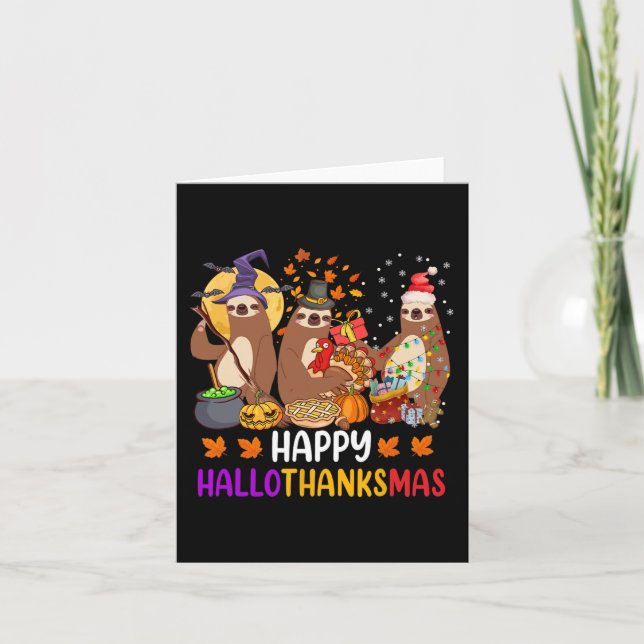 Lycklig Hallothanksmas Sloth Halloween julfest Kort (Framsida)