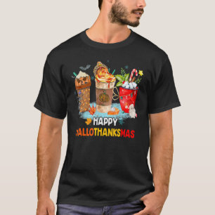 Lycklig Hallothanksmas Spice Latte Witch Santa Hat T Shirt