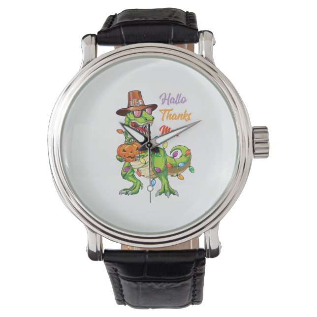Lycklig Hallothanksmas T Rex Halloween Thanksgivin Armbandsur (Framsida)