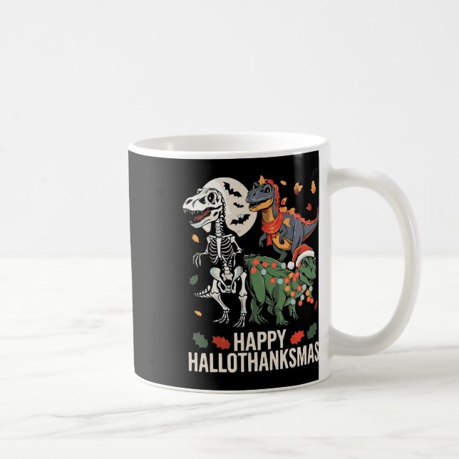 Lycklig Hallothanksmas T Rex Halloween Thanksgivin Kaffemugg (Höger)