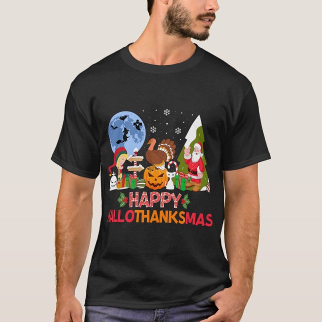 Lycklig Hallothanksmas T Shirt (Framsida)