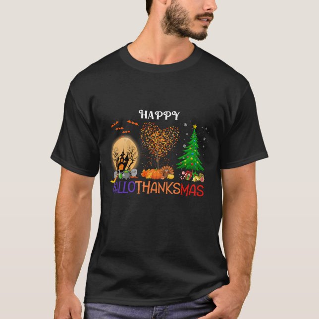 Lycklig Hallothanksmas T Shirt (Framsida)