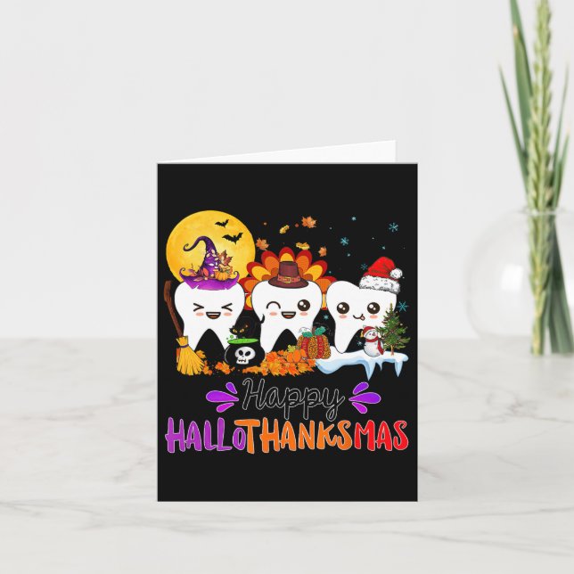 Lycklig Hallothanksmas Teeth Halloween Thanksgivin Kort (Framsida)