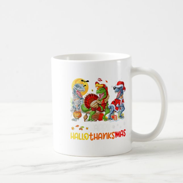 Lycklig Hallothanksmas Thanksgiving Dinosaur T Rex Kaffemugg (Höger)