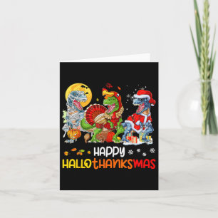 Lycklig Hallothanksmas Thanksgiving Dinosaur T Rex Kort