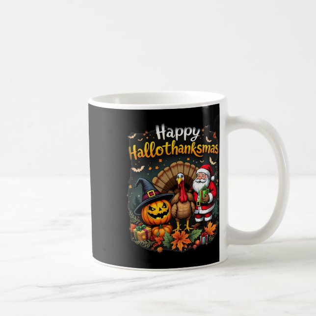 Lycklig Hallothanksmas Thanksgiving Halloween Merr Kaffemugg (Höger)