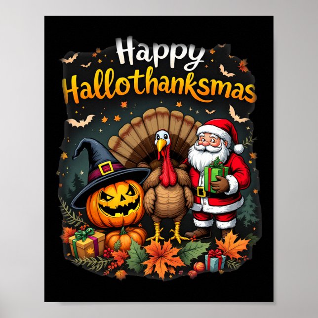 Lycklig Hallothanksmas Thanksgiving Halloween Merr Poster (Framsidan)