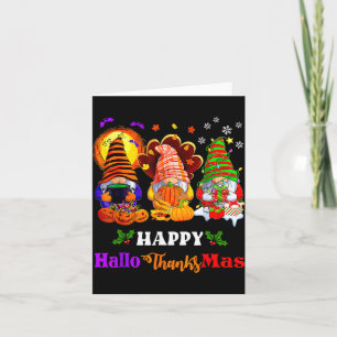 Lycklig Hallothanksmas Three Gnomes Halloween Merr Kort