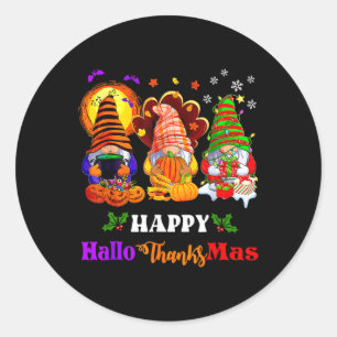 Lycklig Hallothanksmas Three Gnomes Halloween Merr Runt Klistermärke