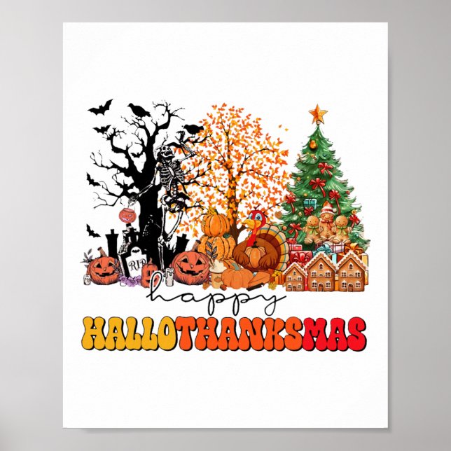 Lycklig Hallothanksmas Turkey Thanksgiving Hallowe Poster (Framsidan)