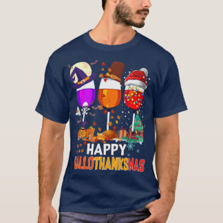 Lycklig Hallothanksmas Vin Glass Vin Älskare T Shirt