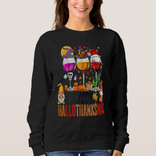 Lycklig Hallothanksmas Vin Glass Witch Santa Gnom T Shirt