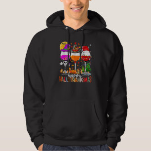 Lycklig Hallothanksmas Vin Glass Witch Santa Hat Hoodie