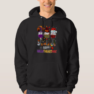Lycklig Hallothanksmas Vin Glass Witch Santa Hat Hoodie