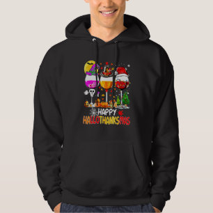 Lycklig Hallothanksmas Vin Glass Witch Santa Hat Hoodie