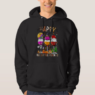 Lycklig Hallothanksmas Vin Glass Witch Santa Hat Hoodie