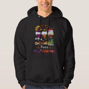 Lycklig Hallothanksmas Vin Glass Witch Santa Hat Hoodie
