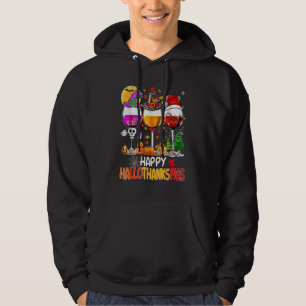 Lycklig Hallothanksmas Vin Glass Witch Santa Hat Hoodie