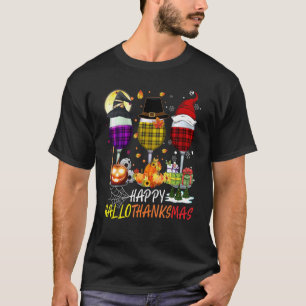 Lycklig Hallothanksmas Vin Glass Witch Santa Hat T Shirt