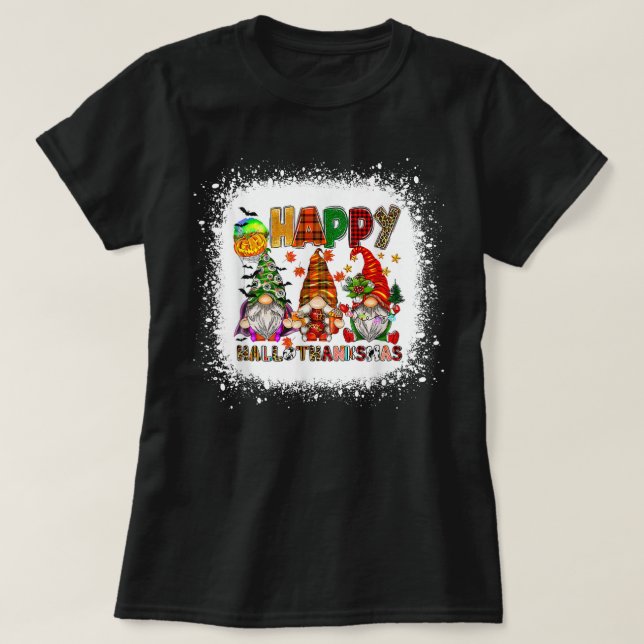 Lycklig Hallothanksmas Vin Glass Witch Santa Hat T Shirt (Design framsida)