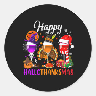 Lycklig Hallothanksmas Vin Glass Witch Santa Pump Runt Klistermärke