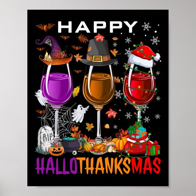 Lycklig Hallothanksmas Vin Halloween Thanksgiving  Poster (Framsidan)
