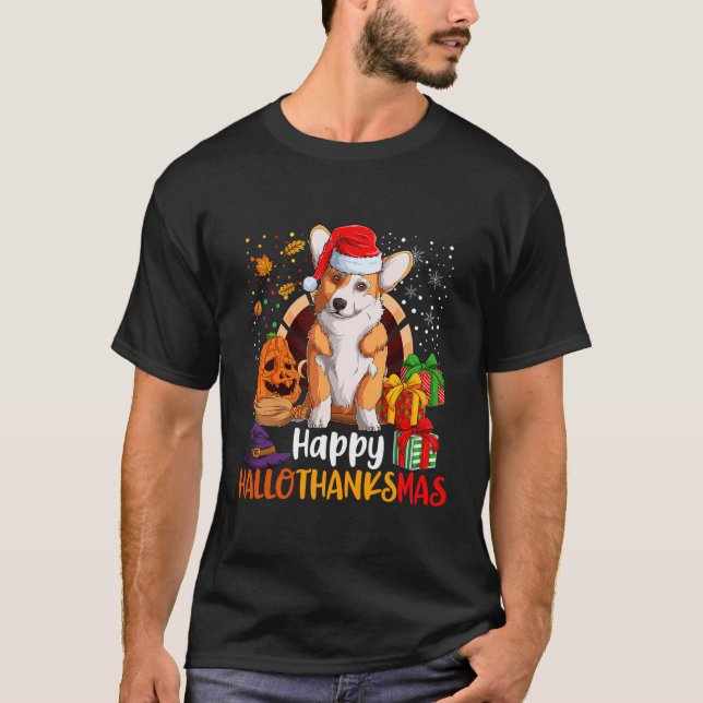 Lycklig Hallothanksmas Welsh Corgi Älskare Hallowe T Shirt (Framsida)