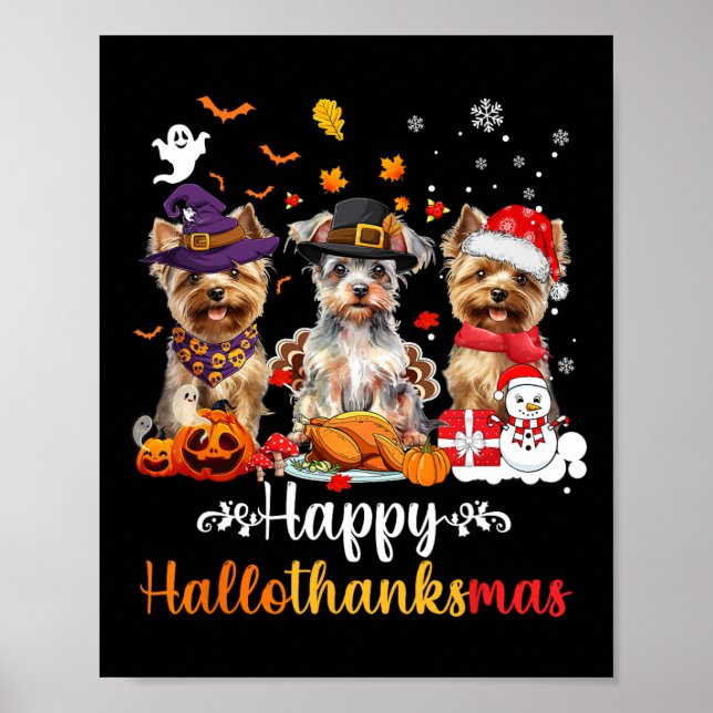 Lycklig Hallothanksmas Yorkshire Hund Halloween Ch Poster (Framsidan)