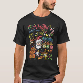 Lycklig Hallow Tack Mas Helgdag Colorful Collage D T Shirt