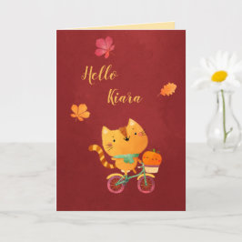 Lycklig Halloween-Thanksgivingen Bike Cat Pumpkin Kort