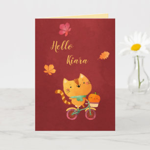 Lycklig Halloween-Thanksgivingen Bike Cat Pumpkin Kort