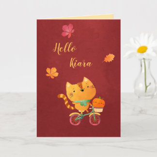 Lycklig Halloween-Thanksgivingen Bike Cat Pumpkin Kort