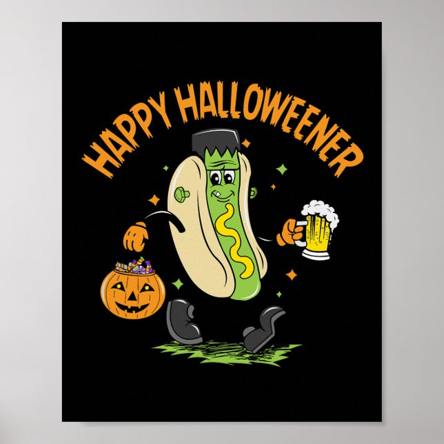 Lycklig Halloweener Cute Halloween fest Hett-hund  Poster (Framsidan)