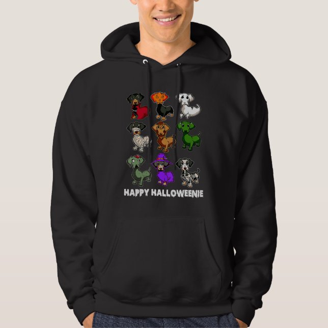 Lycklig Halloweenie Dachshund Hoodie (Framsida)