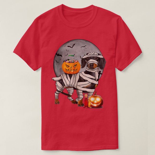 Lycklig Halloweenie Dachshund Mummy Doie Hund Hall T Shirt (Design framsida)