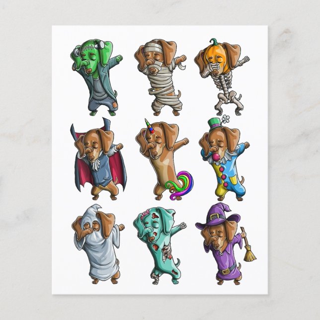 Lycklig Halloweenie Dachshund Mummy Doxie Hund Hal Flygblad (Framsidan)
